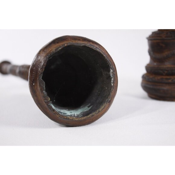 Vintage metal dragon candlesticks, Naga old Siam Thai dragon serpent altar decor - Picture 8 of 9